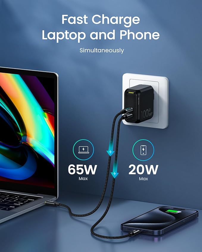 AOHI 100W USB C Charger GaN+, 2 Port Type C PD Wall Charger Foldable Power - Image 3