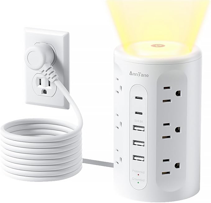 Power Strip Tower with Night Light, 15W Surge Protector Power Strip with USB by anntane