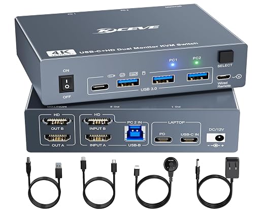 KVM Switch 2 Monitors for 1 Laptop and 1 Desktop 4K@60Hz, USB C HDMI Dual by MLEEDA