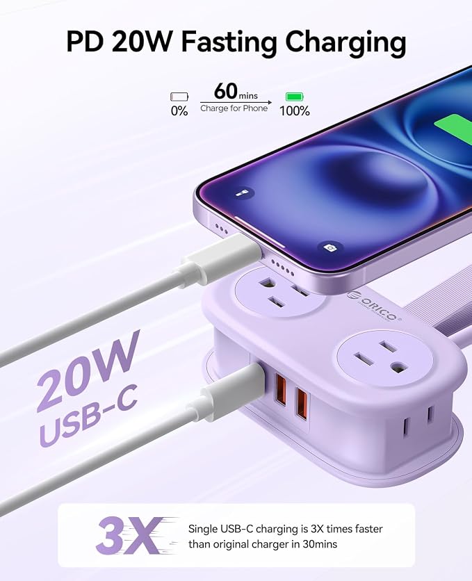ORICO Purple Travel Power Strip PD20W - Image 3