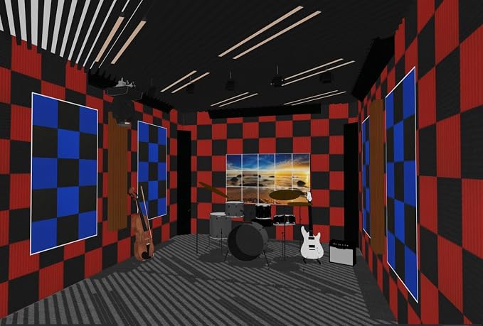 96 Pack Black/RED 12 "X 12 "X1" Acoustic Panels Studio Soundproofing Foam Wedge - Image 2