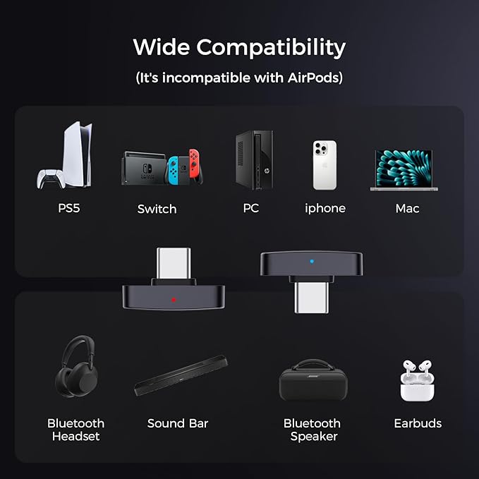 QCC Dongle Pro USB-C Bluetooth Adapter, aptX Lossless&aptX-Adaptive, Low - Image 4