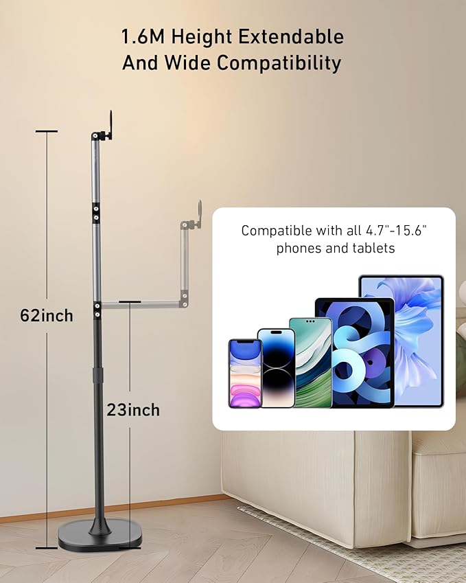 TELESIN° Magnetic Phone Tablet Floor Stand, Aluminum Alloy Phone Holder Stand - Image 6