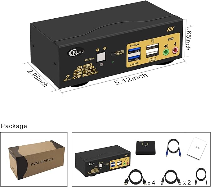 CKLau 2 Port USB 3.0 Dual Monitor HDMI KVM Switch 8K@60Hz 4K@144Hz - Image 6