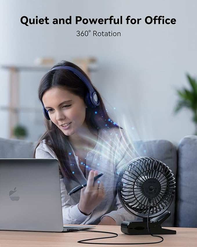 GEHEN Clip-On Fan with Sturdy Clamp, USB-Powered Fan 3-Speed, Ultra-Quiet - Image 3