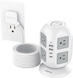 Tower Power Strip, Surge Protector 10 FT Cord, TESSAN Flat Plug Extension Cord by TESSAN