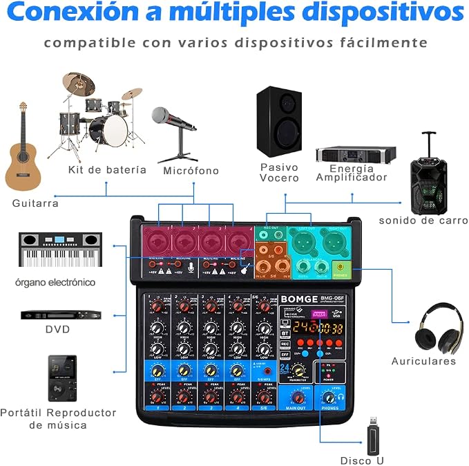 BOMGE 6 Channel mini DJ Audio sound mixer console - Image 8