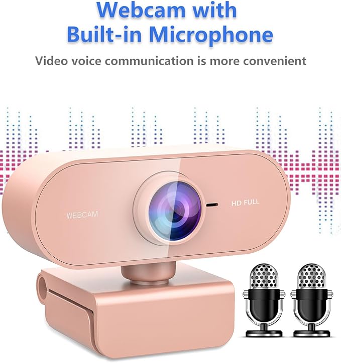 Webcam for pc with Microphone, Full Hd 1080P Pink Streaming Web Cam with Mic - Image 3