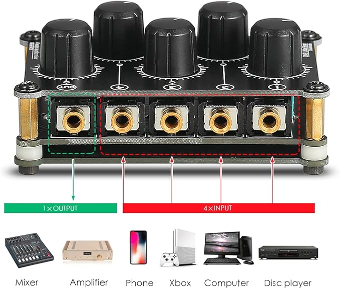 Little Bear MC5 Mini Portable Stereo 4 Channel Audio Mixer Passive Live Studio - Image 3