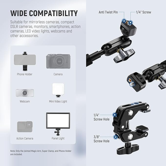 NEEWER 22" Magic Arm w Desk C Clamp, Overhead Camera Mount - Image 5