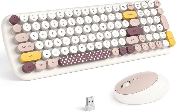 KNOWSQT Wireless Keyboard and Mouse Combo, Light Beige 100 Keys 2.4 GHz Round by KNOWSQTKeyboardMouse