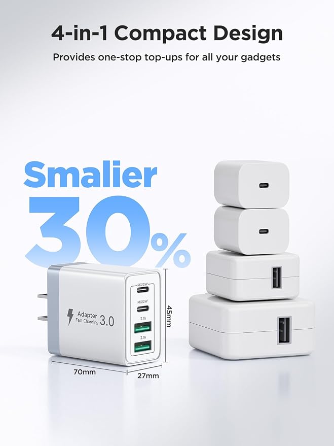 2 Pack USB C Wall Charger, 40W 4-Port USB C Fast Charger Block Dual Port QC+PD - Image 5
