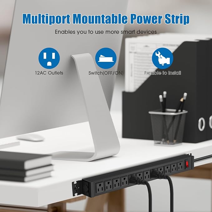 HHSOET Rotating Mountable Power Strip, 12 Outlet Wall Mount Surge Protector - Image 4