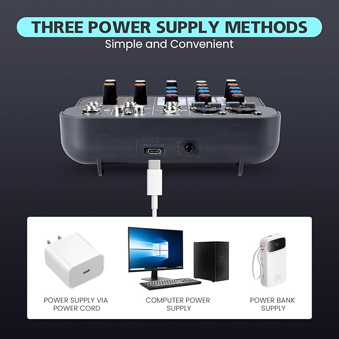 4 Channel DJ Audio Mixer, DJ Mixers Sound Board, Sound Mixer Board XLR 1/4" - Image 5