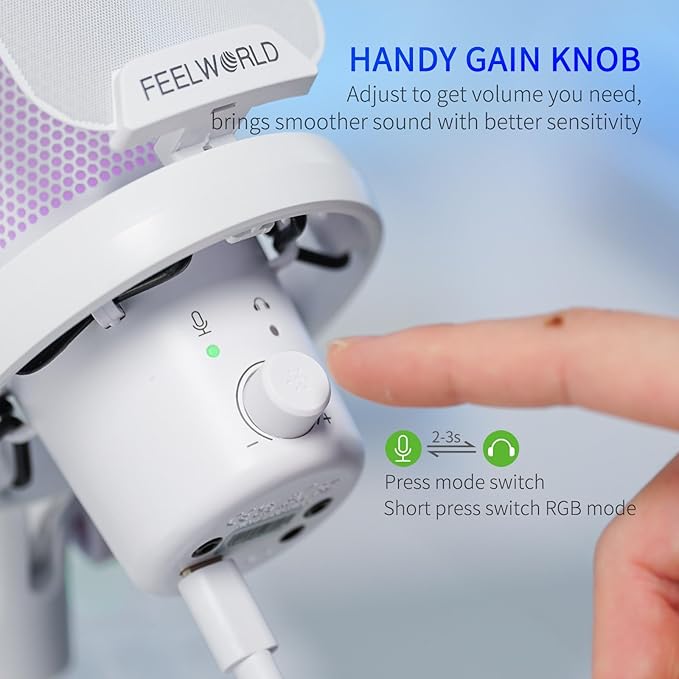FEELWORLD VM1 White Gaming PC USB Microphone Condenser Mic - Image 3