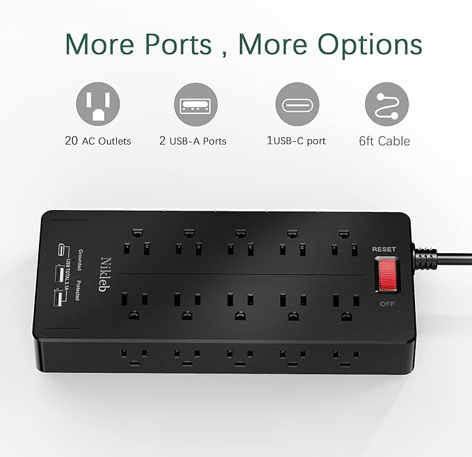 Power Strip 23 in 1, 20 Outlets Surge Protector Wall Mount - Image 7