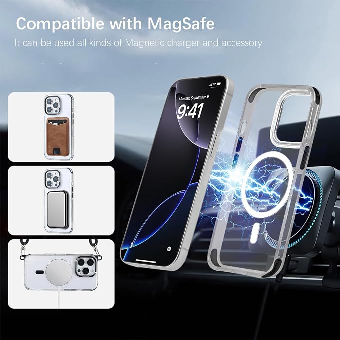 for iPhone 14 Pro Case with 62.99 inch Lanyard, Classic Clear&Black Magnetic - Image 2