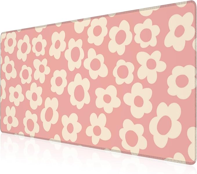 Mouse Pad, Large Pink Groovy Flowers Desk Mat, Extended Non-Slip Gaming by NIYLYNSYN
