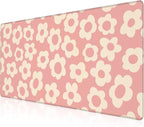 Mouse Pad, Large Pink Groovy Flowers Desk Mat, Extended Non-Slip Gaming by NIYLYNSYN