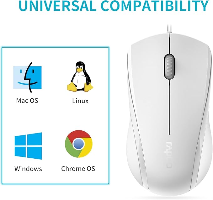 Rapoo N1600 3-Button Quiet Wired Mouse, 1000DPI Optical Mouse, Quiet Button - Image 6