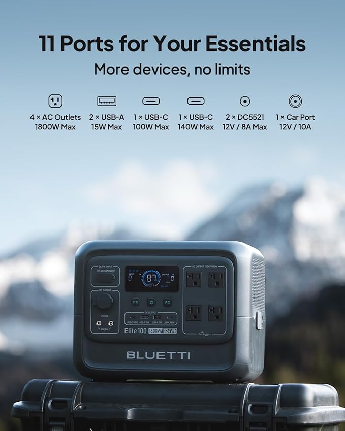 BLUETTI Elite 100 V2 Portable Power Station, 1024Wh LiFePO4 Battery Backup w/ 4 - Image 4