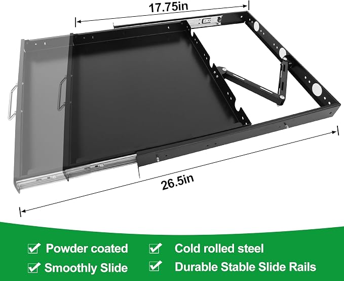 1U Keyboard Drawer 19in Sliding Keyboard Tray 17.75in Deep -Depth After - Image 2
