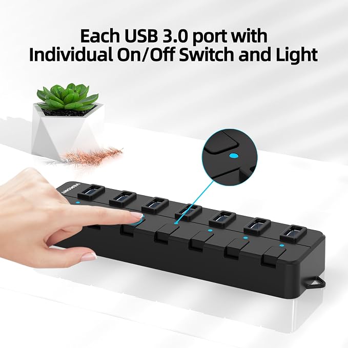 USB hub, 7 Port USB 3.0 Hub, VEMONT USB Splitter - Image 2