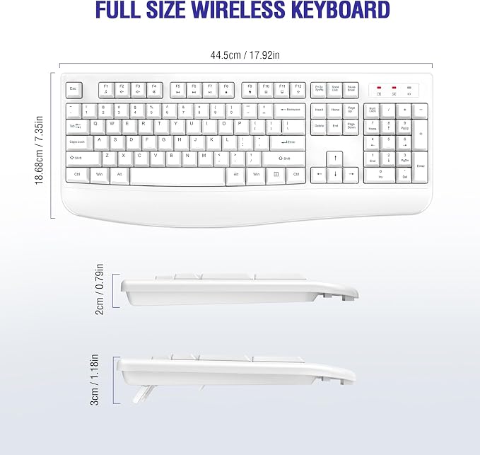 Wireless Keyboard, 2.4G Full-Sized Ergonomic Wireless Computer Keyboard - Image 6