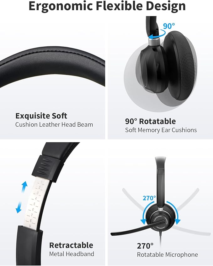 USB Headset with Microphone for PC, Wired Headphones with Noise Cancelling Mic - Image 7