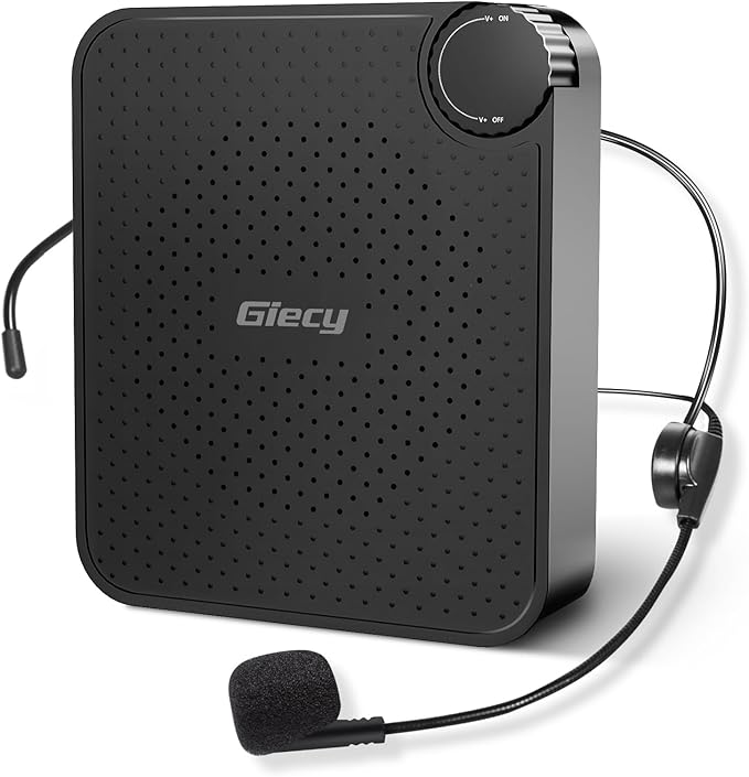 Portable Voice Amplifier with Wired Microphone Headset, Rechargeable PA System by GiecyOfficeAccessories