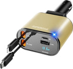 【Upgraded】 SUPERONE Retractable Car Charger 4 in 1, Fast Car Phone Charger by SUPERONE