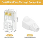 MECCANIXITY 100pcs Cat6 RJ45 Pass Through Connectors, RJ45 Connector 8P8C Gold - Image 2