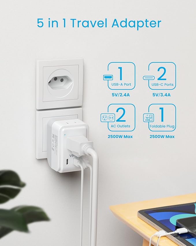 2 Pack Brazil Power Adapter, VINTAR Foldable Type N Plug Adapter - Image 4