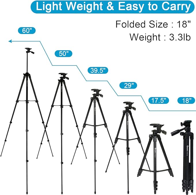 Endurax 60" Phone Tripod for Canon Camera Stand - Image 3