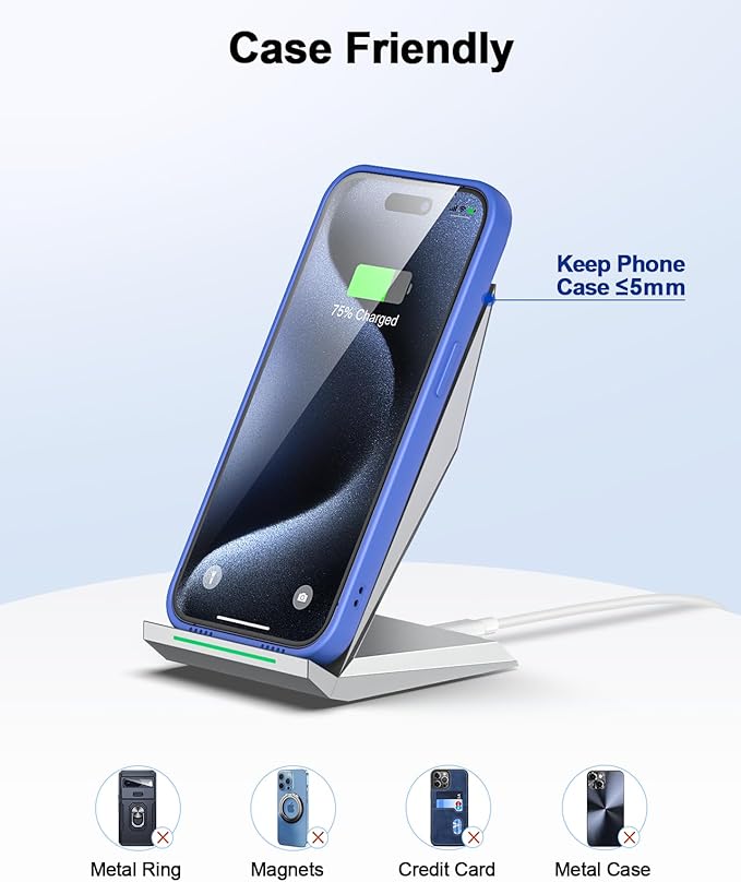 Fast Wireless Charger, NANAMI Qi Certified Wireless Charging Stand Compatible - Image 7