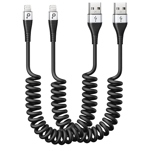 Coiled iPhone Charger Cable for Car, Lightning Cable 2 Pack 5ft, Short iPhone by PRAKIE