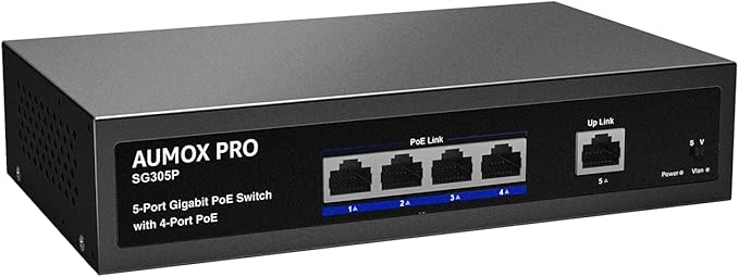5 Port Gigabit PoE Switch, AUMOX PRO SG305P 4 Port PoE Gigabit Ethernet by AUMOXPRO