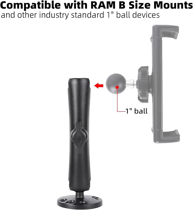 1" Ball Double Socket Arm with AMPS Hole Round Plate Base, Aluminum Alloy - Image 3
