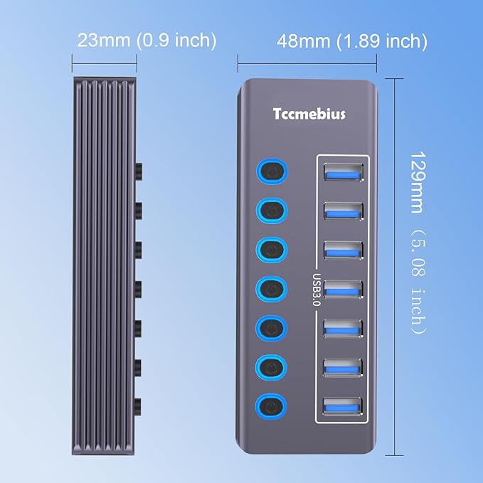 Powered 7-Port USB 3.0 Hub, USB C to 7 Ports USB Data Hub Splitter - Image 7