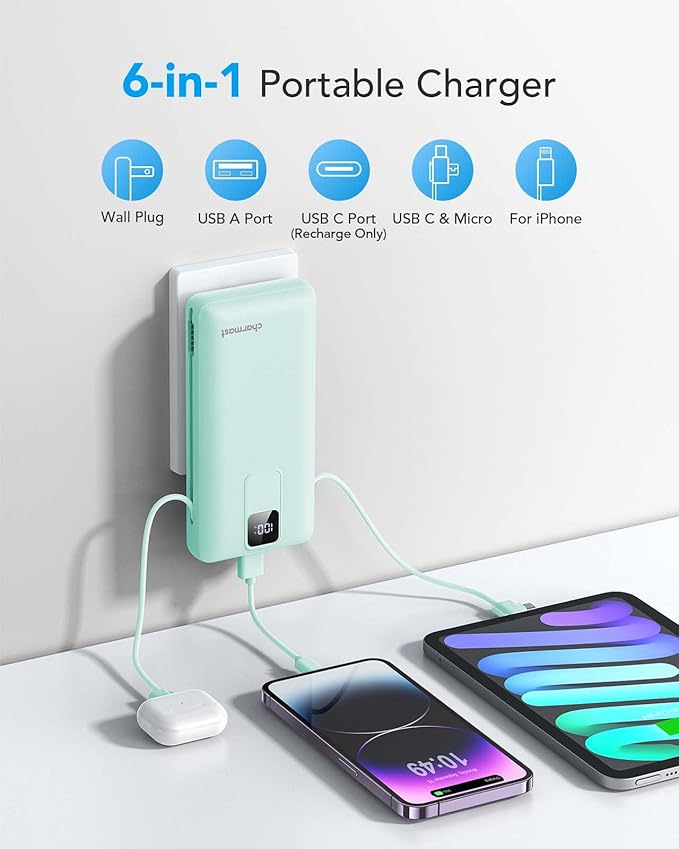 Charmast Portable Charger with Built-in Cables and Wall Plug, 20000mAh 20W USB - Image 3