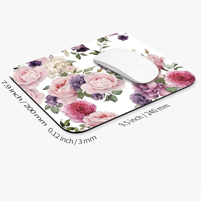 Square Mouse Pad Floral Roses, Personalized Premium-Textured Custom Mouse Mat - Image 2