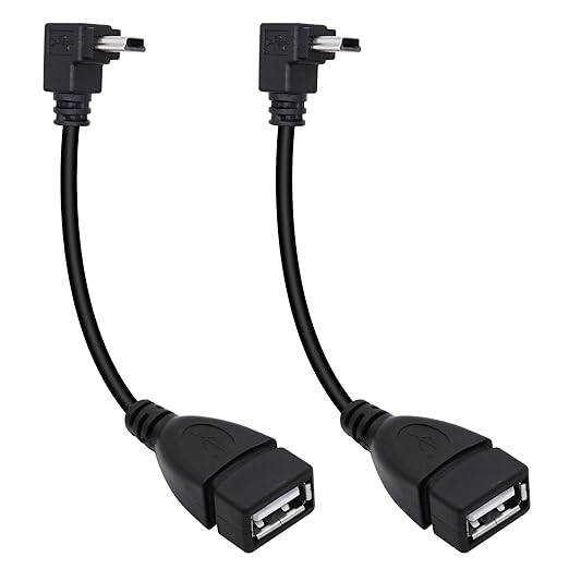 90 Degree Mini USB to USB A OTG Adapter Cable 5.5in Up Angle Mini USB 5-Pin by Xilaghy