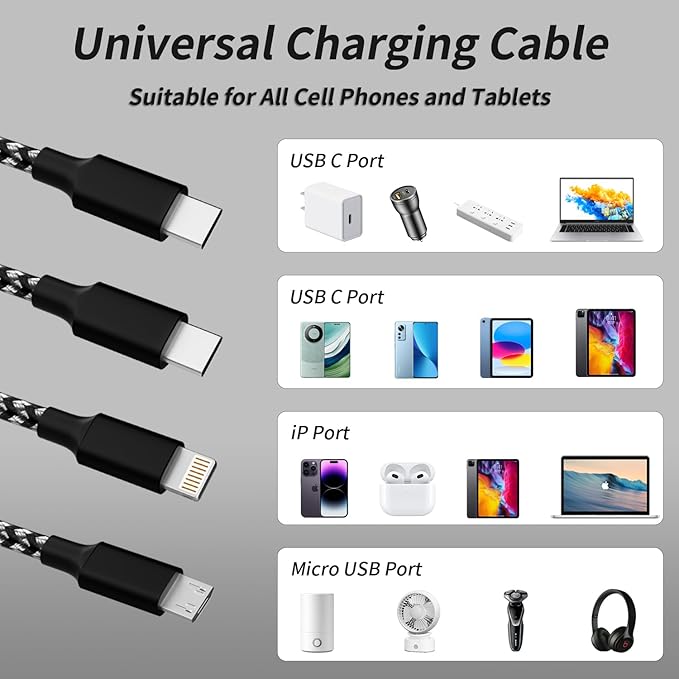 USB C Multi Charging Cable, 3 in 1 Charging Cable Nylon Braided USB-C Multiple - Image 3