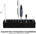 SABRENT 10-Port USB 3.0 Hub, Individual Power Switches and LEDs, 3 Smart - Image 7