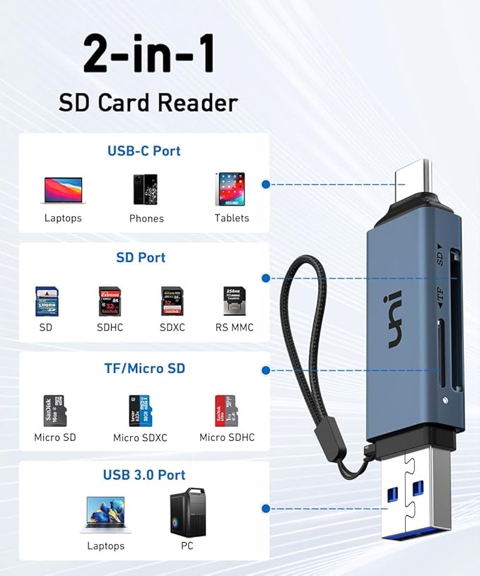 SD Card Reader, uni High-Speed USB C to Micro SD Card Adapter USB 3.0 Dual Slots - Image 5
