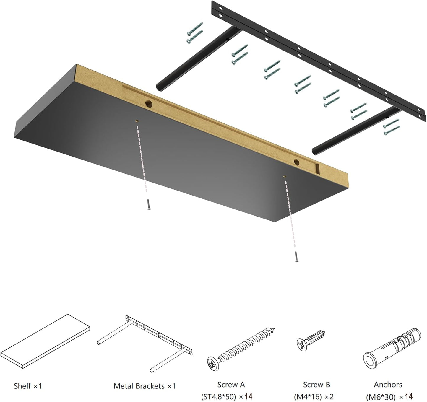 Large Floating Shelves for Wall Set of 3 Wooden Wall Shelves 24 in x 12.75 in x 2 in Room Decor Long Shelf with Invisible Wall Mount Bracket for Bedroom Kitchen Living Room Black