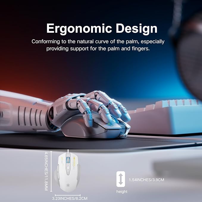 Wired Mouse, 4 Levels Adjustable DPI, 6 Programmable Buttons, Ergonomic - Image 2