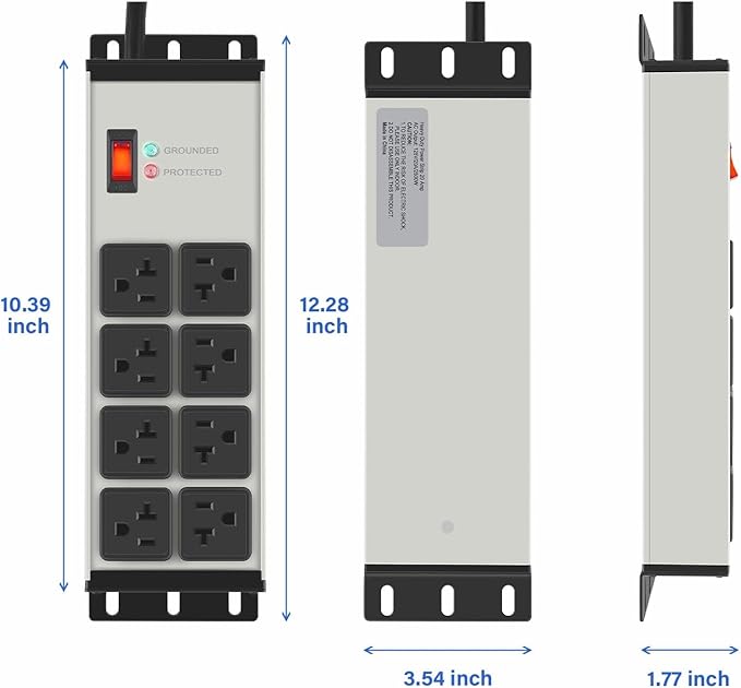 CCCEI Grey Heavy Duty Power Strip Surge Protector 20 AMP, 8 Outlets 12 Gauge - Image 7