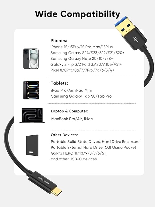 CableCreation USB C to USB A Cable 1FT, Type C to USB 3.1 USB 3.2 Gen2 10Gbps - Image 8