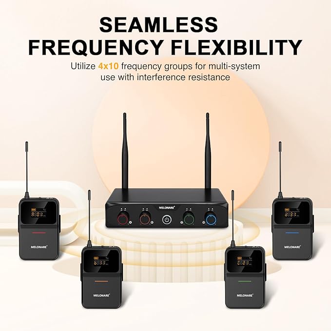 4-Channel Wireless Microphone System, UHF Compact Cordless Mic Set w/ 4x10 - Image 4